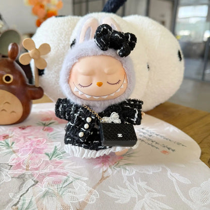 High-Fashion V1 V2  Labubu High End Luxury Chane Set 15cm 17cm Classic Grid Style Dress Set Fashion Clothes Replacement