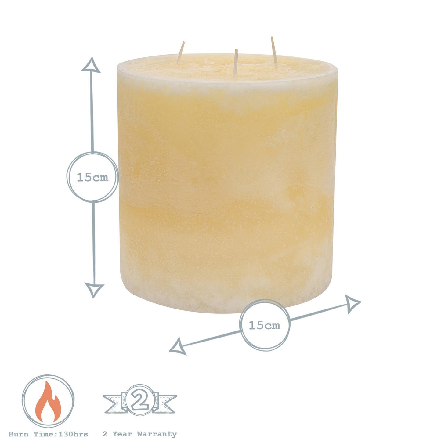 15cm Triple Wick Vanilla Round Pillar Candle