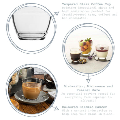 220ml Gigogne Glass Coffee Cups & Saucers - Pack of Six