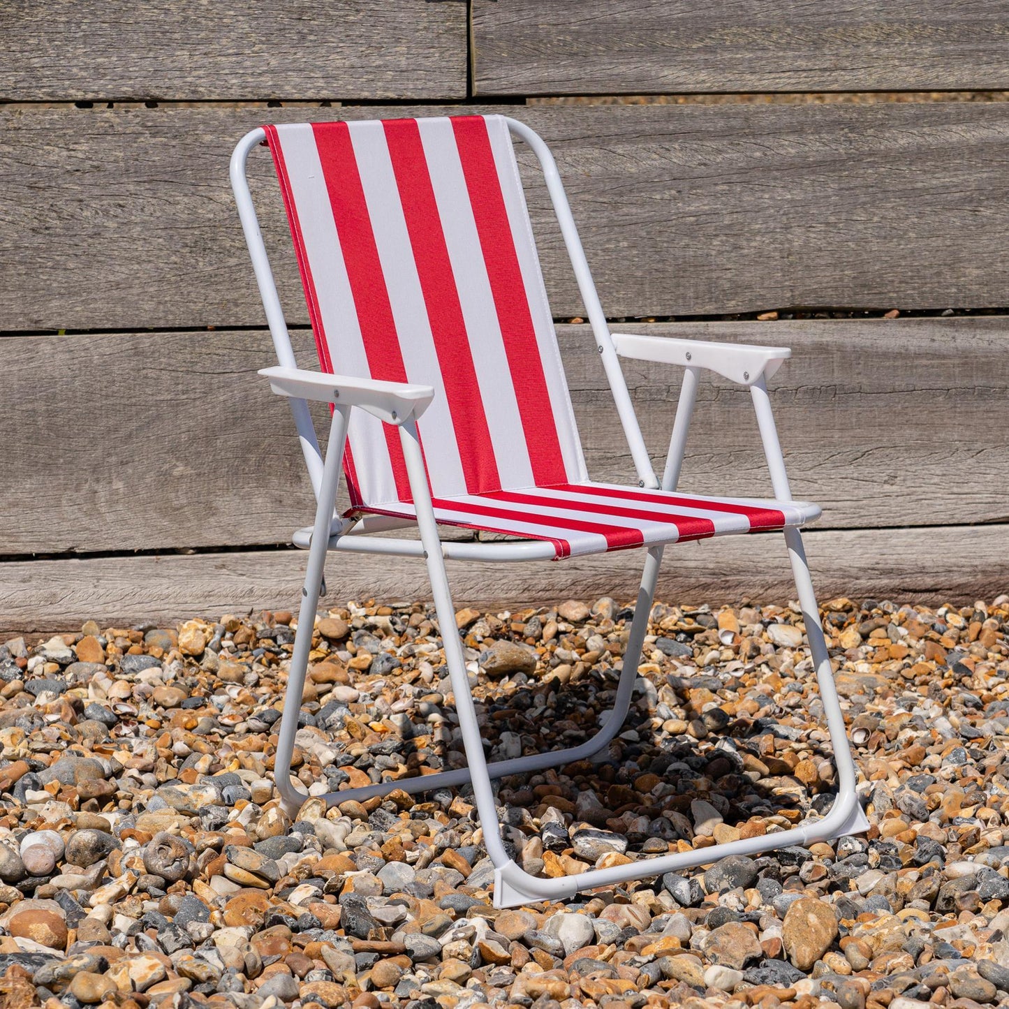 Red & White Folding Metal Beach Chair