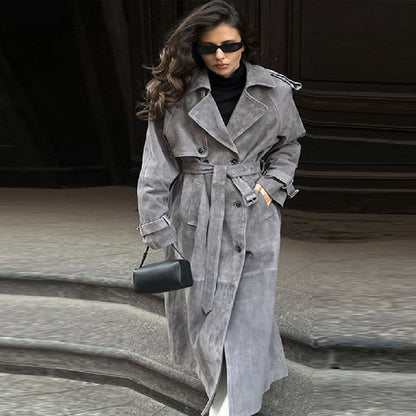 New Temperament Commute Double Breasted Mid-length Loose Woolen Coat