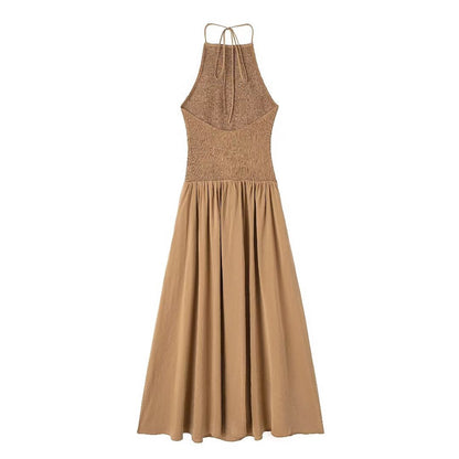 Hanging Collar Backless Vertical Dress Women