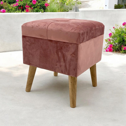AcaciaHome Stylish & Durable Living Velvet Ottoman Footstool with Lift-Up Storage, Square Design, Traditional Pattern, Comfortable Medium Firmness for Living Room, Office or Lounge (Pink, Square)