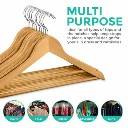 X20 WOODEN COAT HANGERS SUIT GARMENT CLOTHES