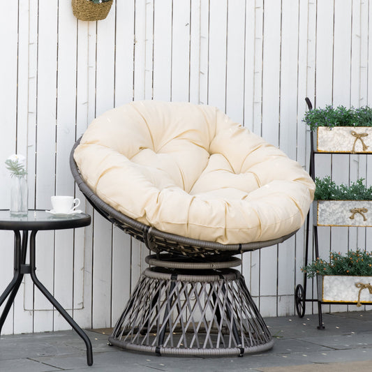 Outsunny 360° Swivel Rattan Moon Bowl Chair Round Lounge Garden Wicker Basket Seat with Padded Cushion Oversized for Outdoor Indoor, Beige