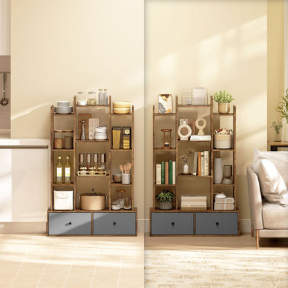 HOMCOM 12 Shelf Storage Unit, with Drawers - Brown