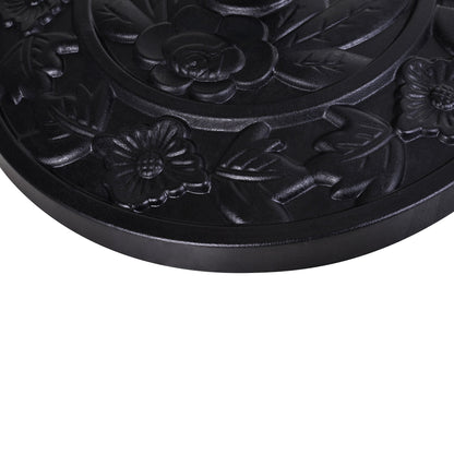 Outsunny 9kg Resin Parasol Base, Half Round Umbrella Stand with Floral Design for Garden, Outdoor, Suitable Umbrella Rod: \'ce\'a63.8cm, \'ce\'a64.8cm, Black