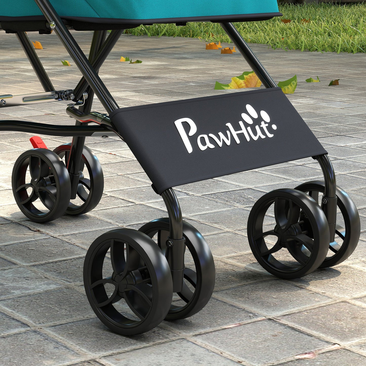 PawHut Dog Stroller, Foldable Cat Dog Pram for Miniature Breeds, Pet Stroller with Brake, Mesh Windows, Dark Green