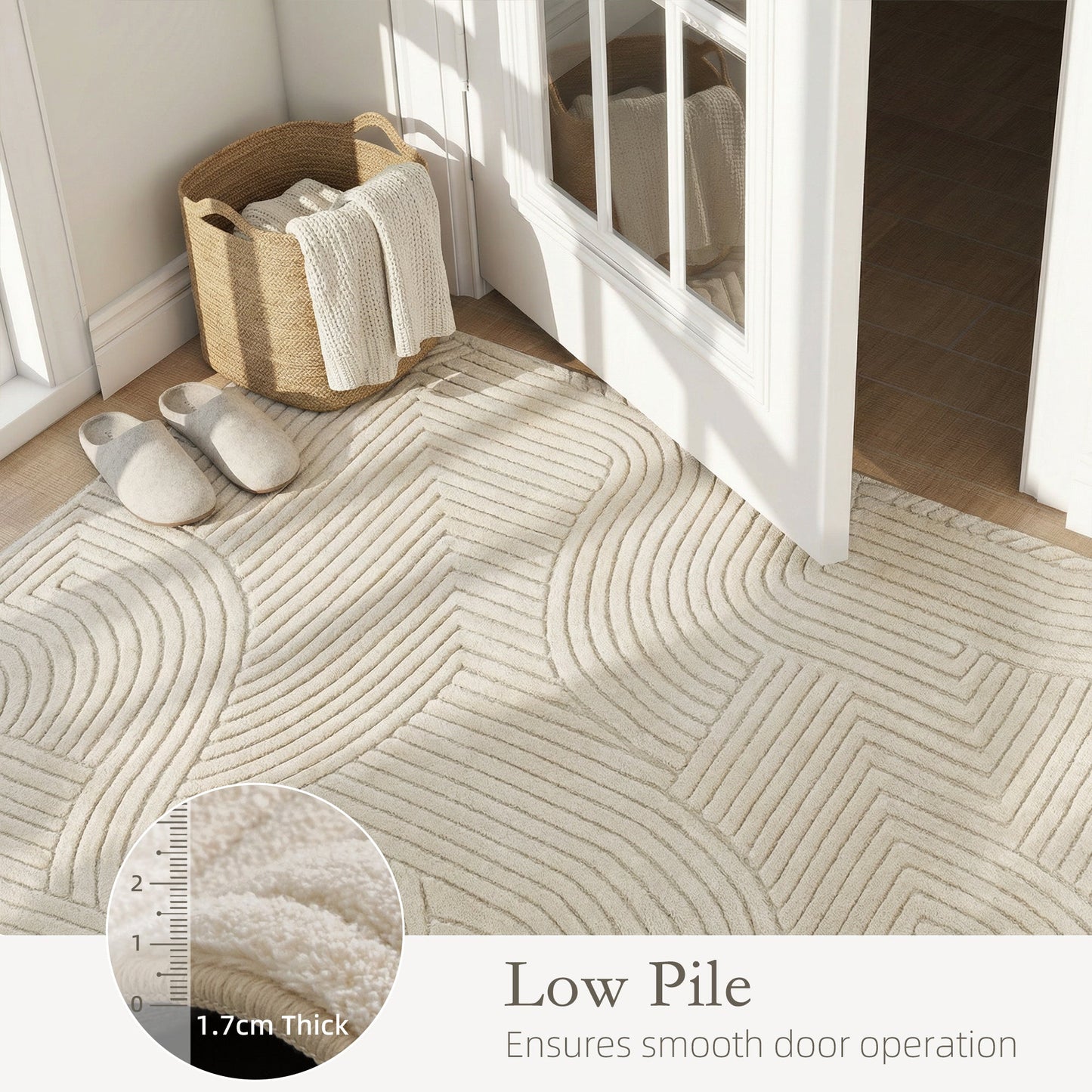 HOMCOM Modern Geometric Rug, Thick Plush, Non-Slip, 200 x 140 cm – Cream, Living Room/Bedroom/Office