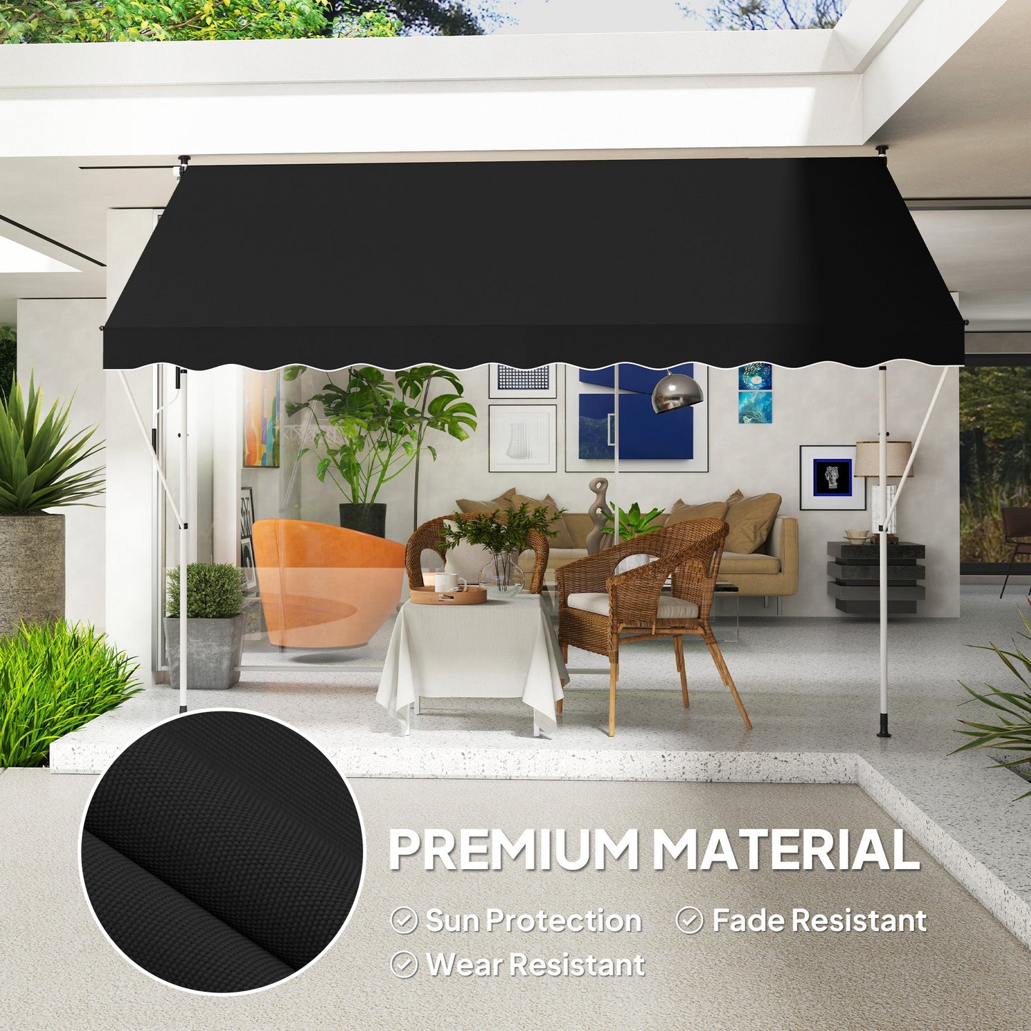 Outsunny 3x1.5m  Adjustable Outdoor Aluminium Frame Awning Black