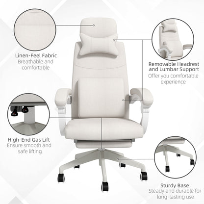 Vinsetto Linen-Look Office Chair, with 160\'c2\'b0 Reclining Back and Footrest - White