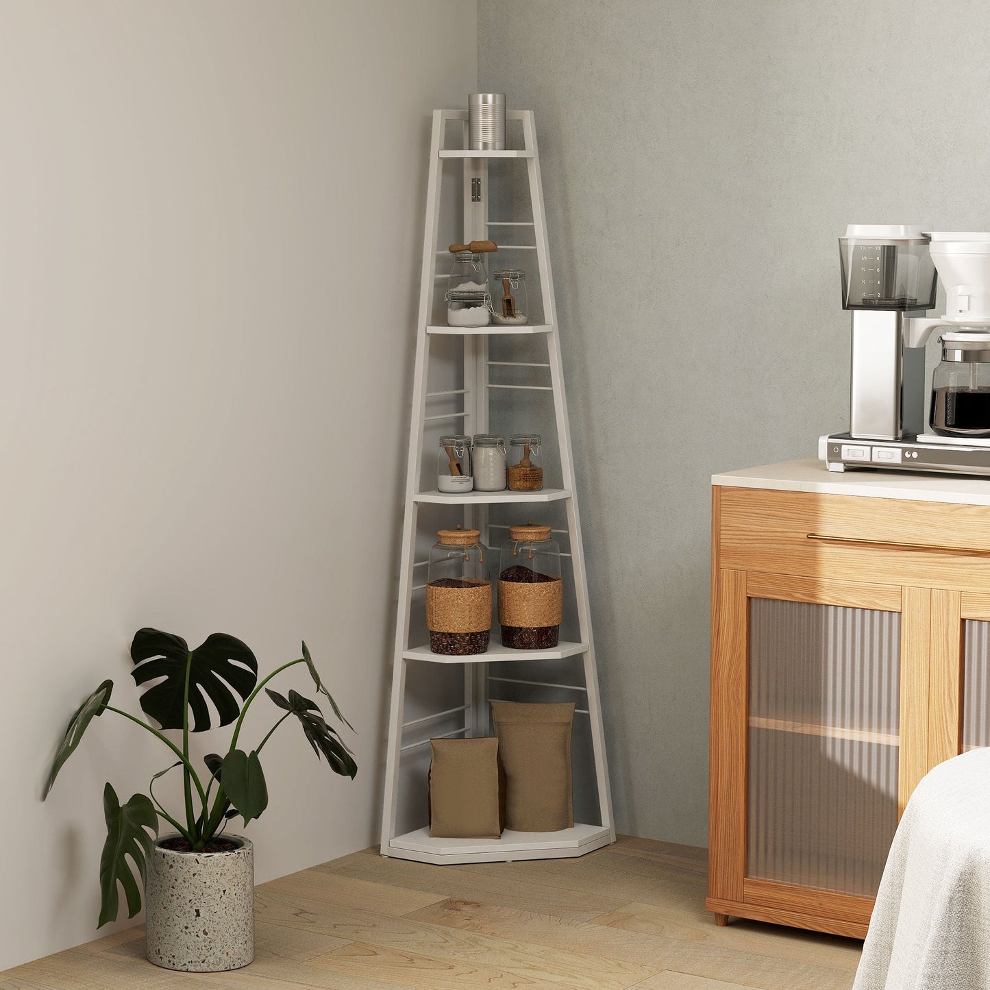 HOMCOM Five-Tier Corner Shelf - White