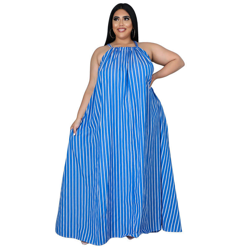 Women's Loose And Casual Plus-Size Striped Printed Dress