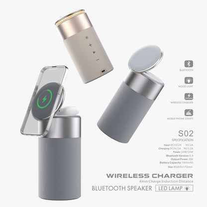 3-in-1 Wireless Charging Station with Bluetooth Speaker & LED Lamp | iPhone AirPods Charger