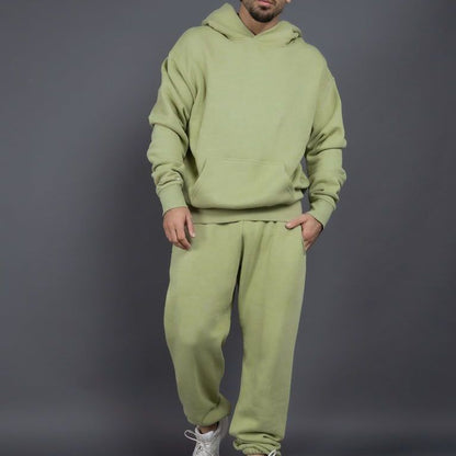 Men's Casual Loose Solid Color Hooded Sweatshirt Pants