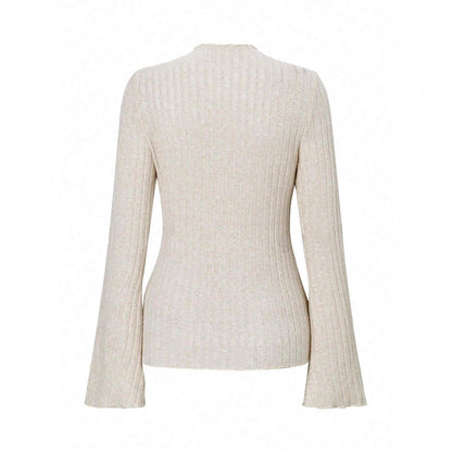 Long Sleeve Round Neck Brushed Sunken Stripe Solid Color Slim Fit Top