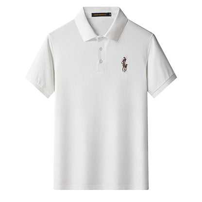 Cotton Embroidered Lapel Stretch Short-sleeved T-shirt