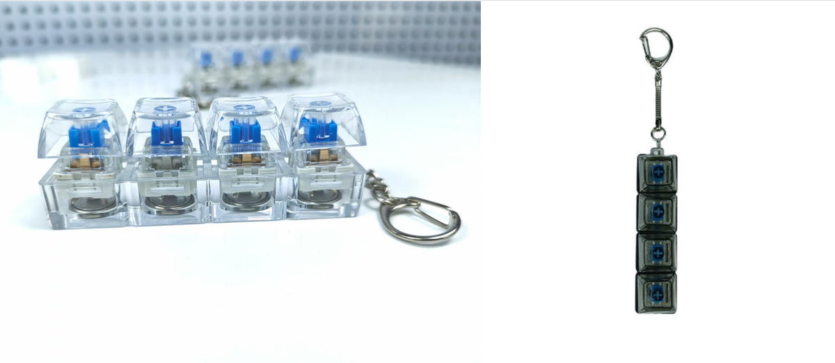 4Keys Mechanical Keyboard Electronic Luminous Transparent Crystal Height Pressure Reduction Finger Button Anti Stress Keycap Toy Schoolbag Pendant Keychain Decompression Clicker Gadget Gift