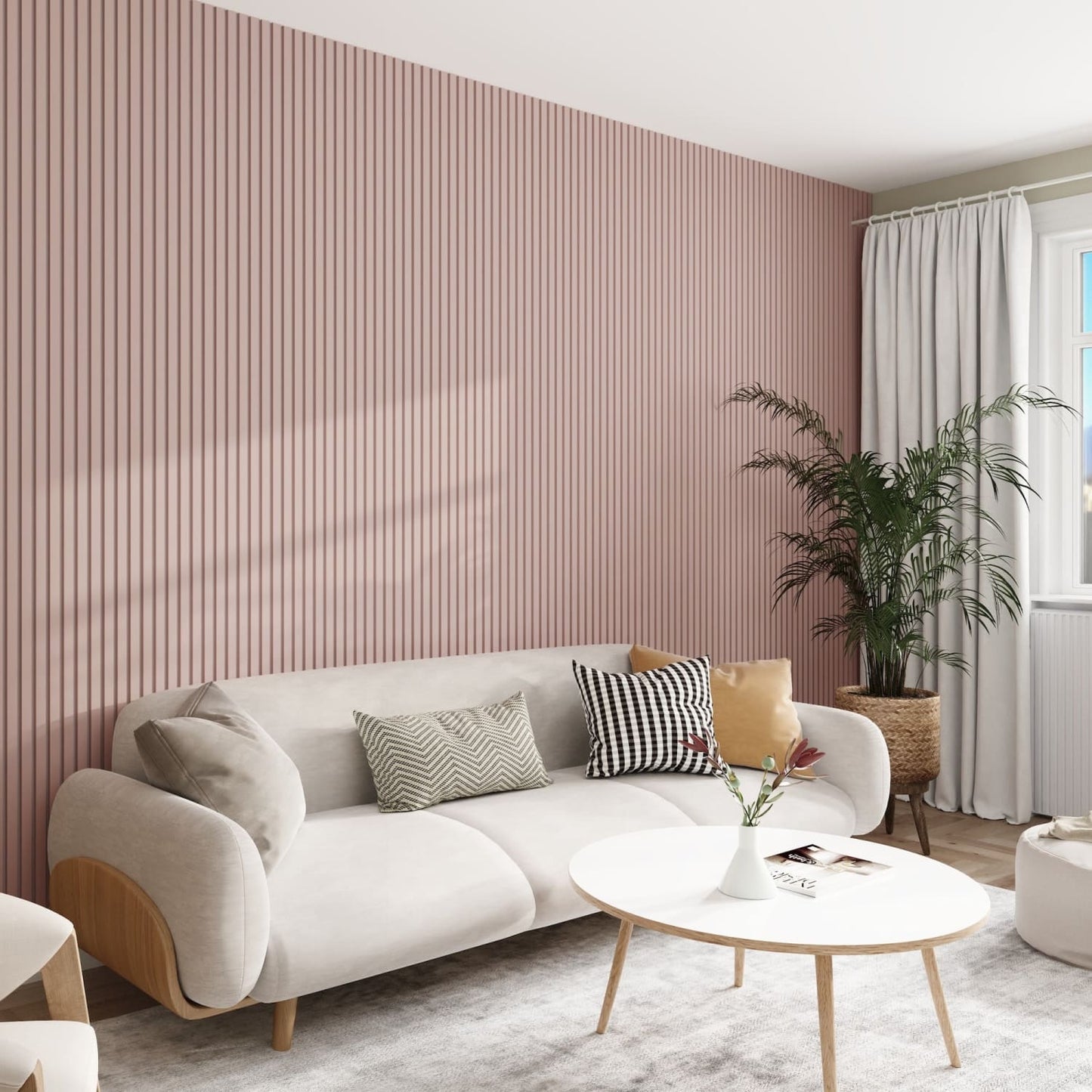 Acoustic Wall Panels in Dusky Pink with White Backing