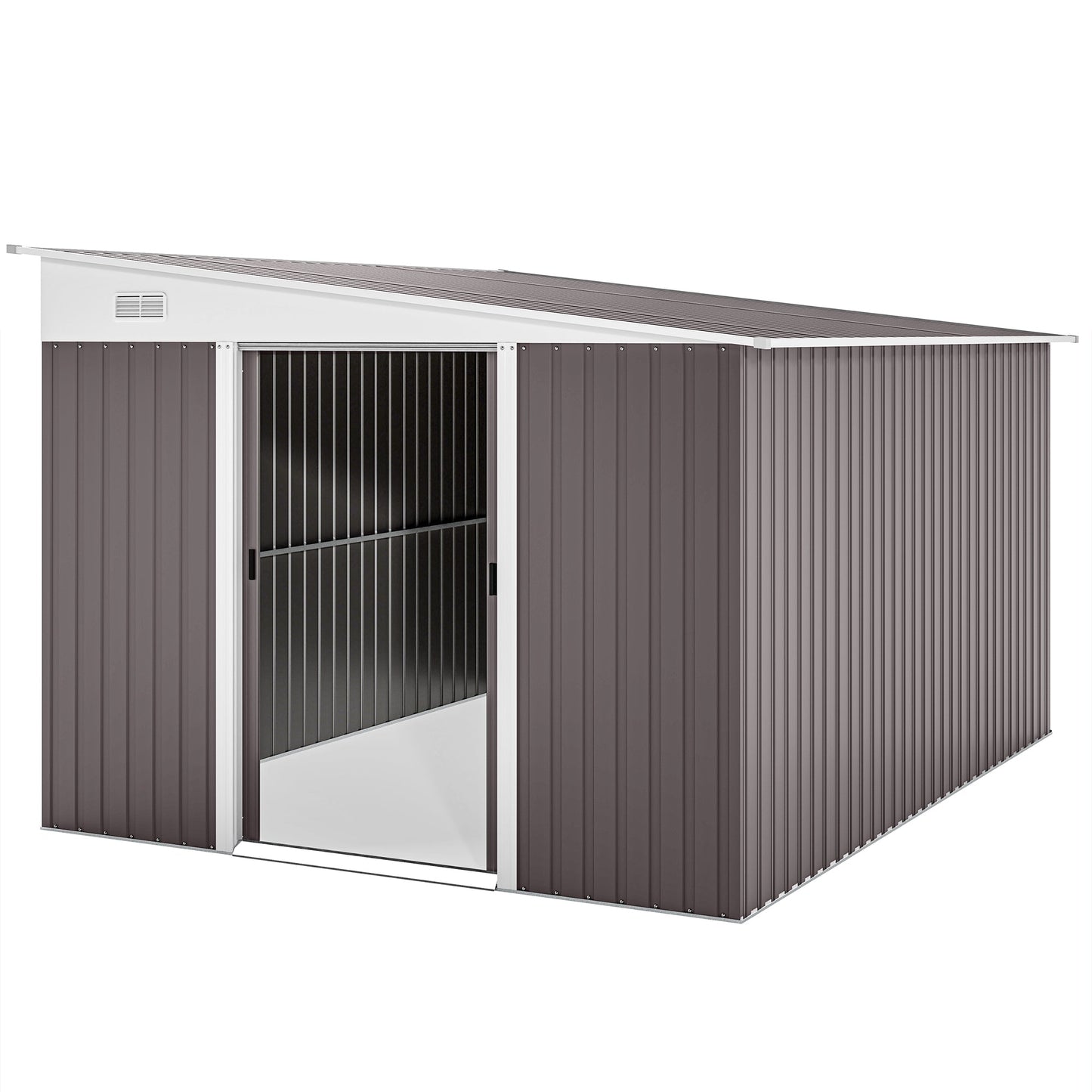 11.3 x 9.2ft Steel Garden Shed Metal Tool House Double Doors & 2 Air Vents, Grey