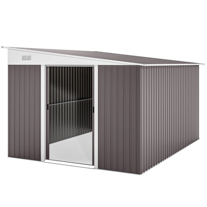 11.3 x 9.2ft Steel Garden Shed Metal Tool House Double Doors & 2 Air Vents, Grey