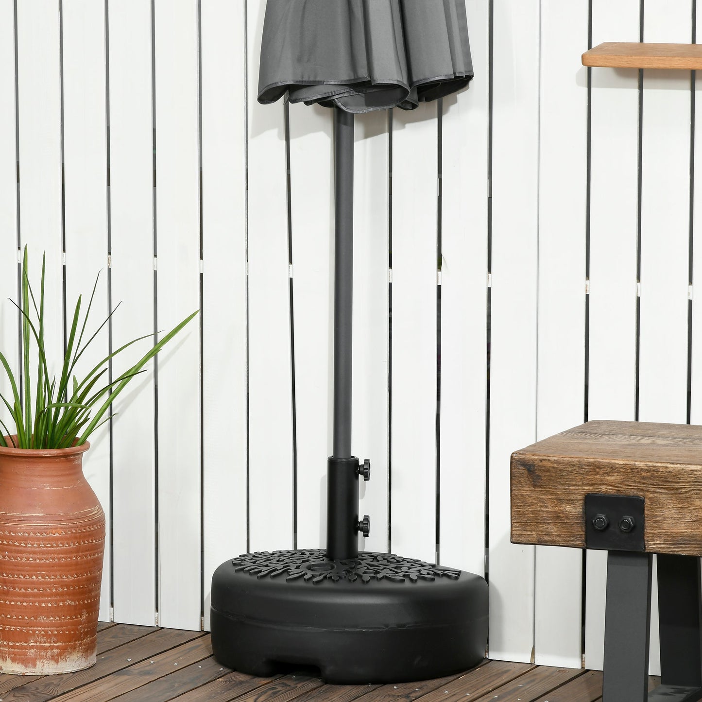 Outsunny Water/Sand Fillable Half Parasol Umbrella Base - Black