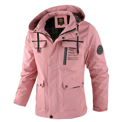 Men's Waterproof Windbreaker Jacket - Hooded Winter Coat with Fleece Lining