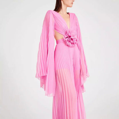 Fashion Backless Flower-decorated V-neck Evening Dress