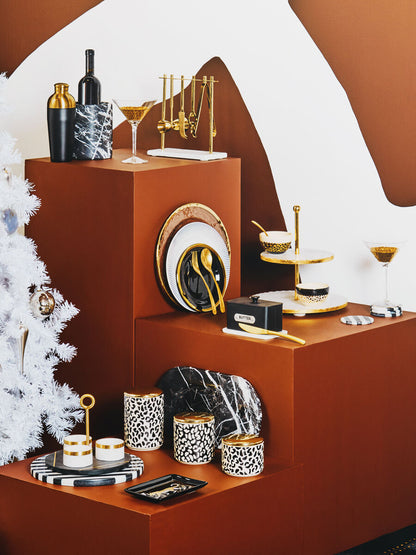 Empire 2 Tier White Marble And Gold Finish Cake Stand