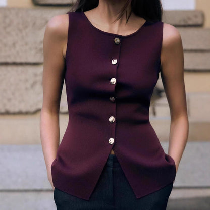 Fashion Plain Gold Button Sweater Vest