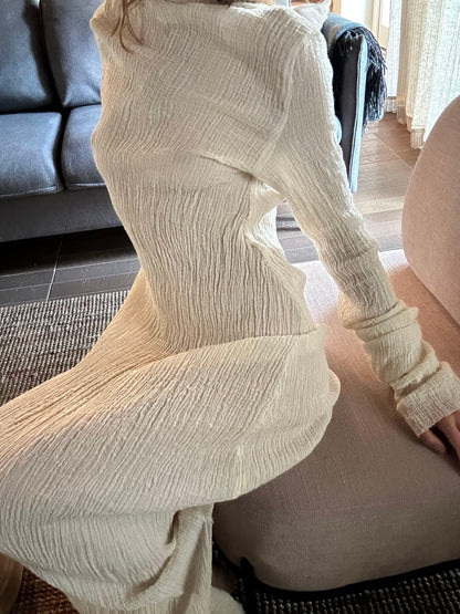 Solid Color Long Sleeve Slit Maxi Dress