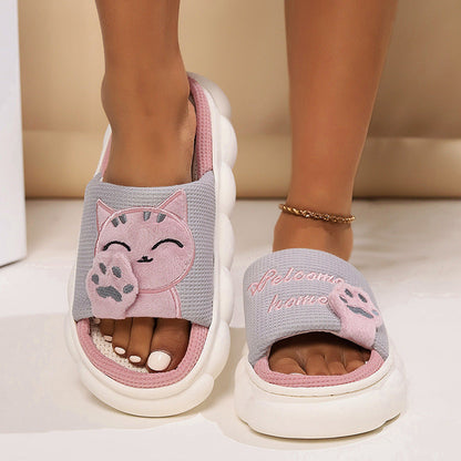Cute Cartoon Kitten Home Slippers For Women