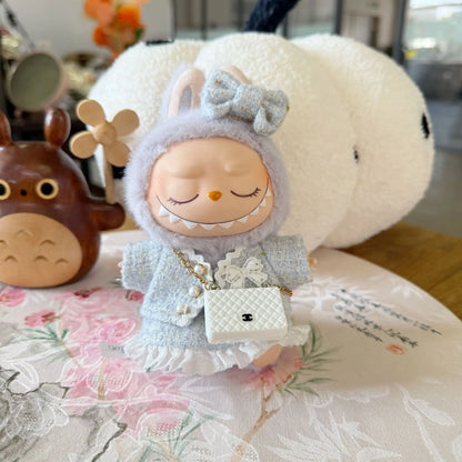 High-Fashion V1 V2  Labubu High End Luxury Chane Set 15cm 17cm Classic Grid Style Dress Set Fashion Clothes Replacement