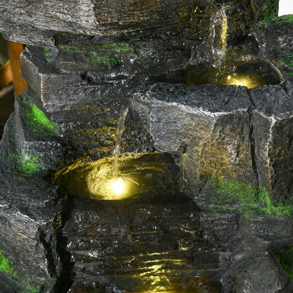 Outsunny Garden Water Feature with LED Lights - Dark Grey