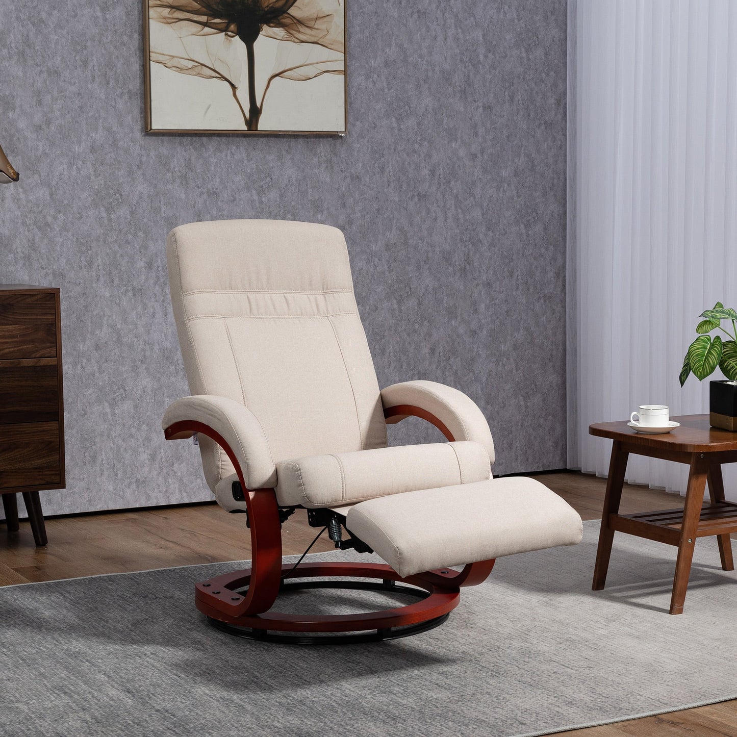 HOMCOM 135\'c2\'b0 Manual Reclining Swivel Chair, with Footrest - Beige