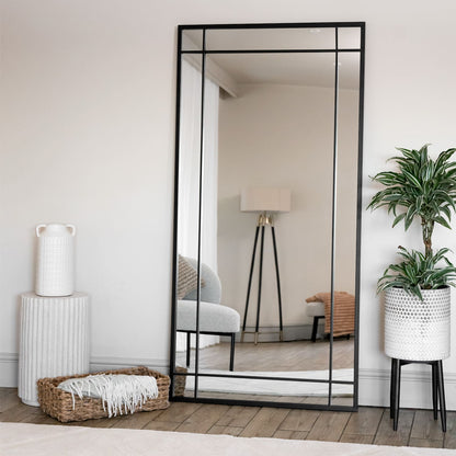 Aimi - Full Length Black Metal Rectangle Window Mirror - 180cm x 90cm