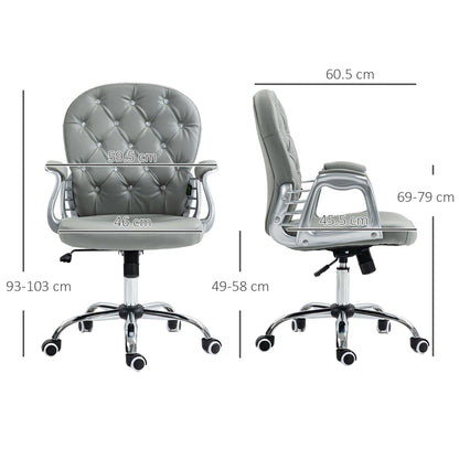 Vinsetto Office Chair Ergonomic 360\'c2\'b0 Swivel PU Diamante Padded Base 5 Castor Wheels for Home Work Grey