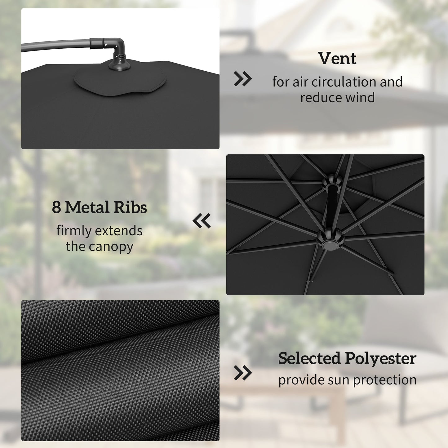 Outsunny 3m Overhanging Parasol, with Base, Weights and Cover - Black