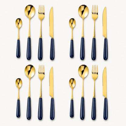Aldermere 16-Piece Gold Cutlery Set – Midnight Navy
