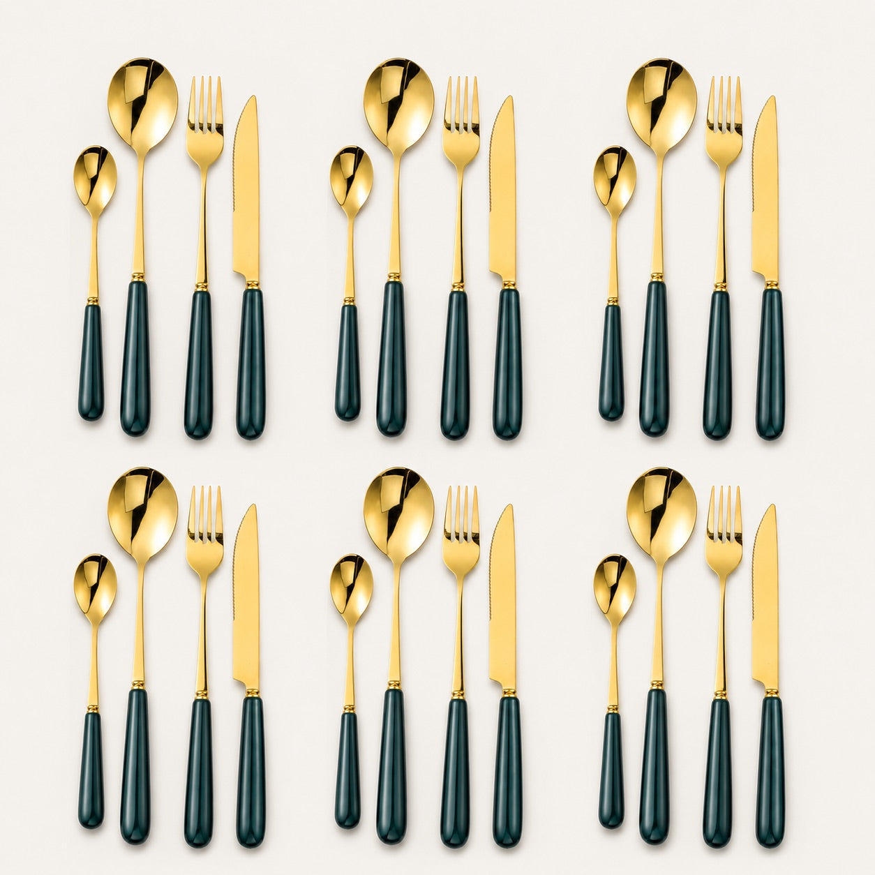 Aldermere 24-Piece Gold Cutlery Set – Forest Green