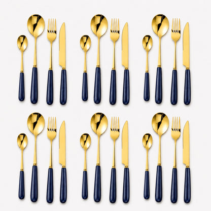 Aldermere 24-Piece Gold Cutlery Set – Midnight Navy