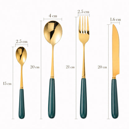 Aldermere 24-Piece Gold Cutlery Set – Forest Green