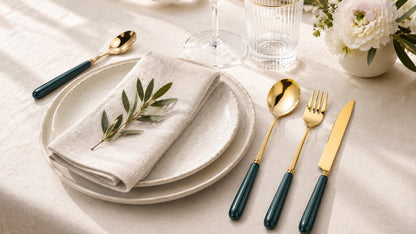 Aldermere 16-Piece Gold Cutlery Set – Forest Green