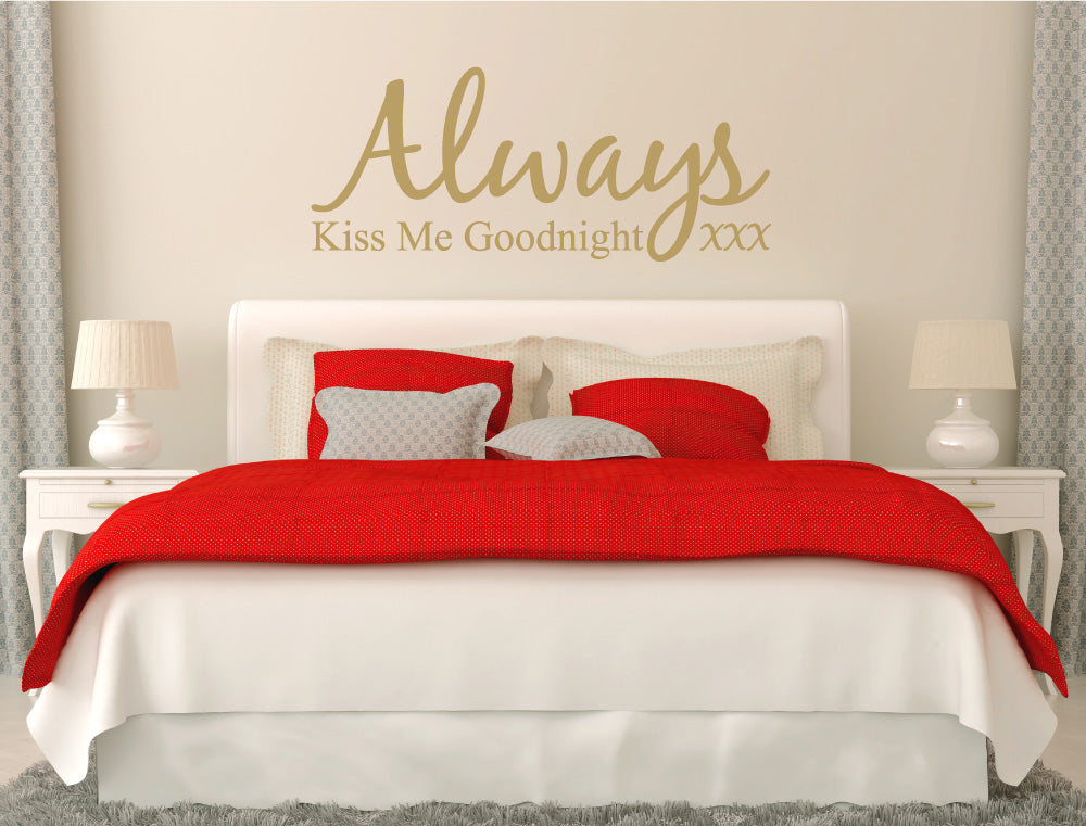 Always Kiss Me Goodnight Wall Sticker Decal – Romantic Couples Bedroom Decor