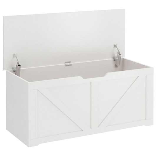 HOMCOM 127L Home Storage Box, with Safety Hinges - White Wood-Effect