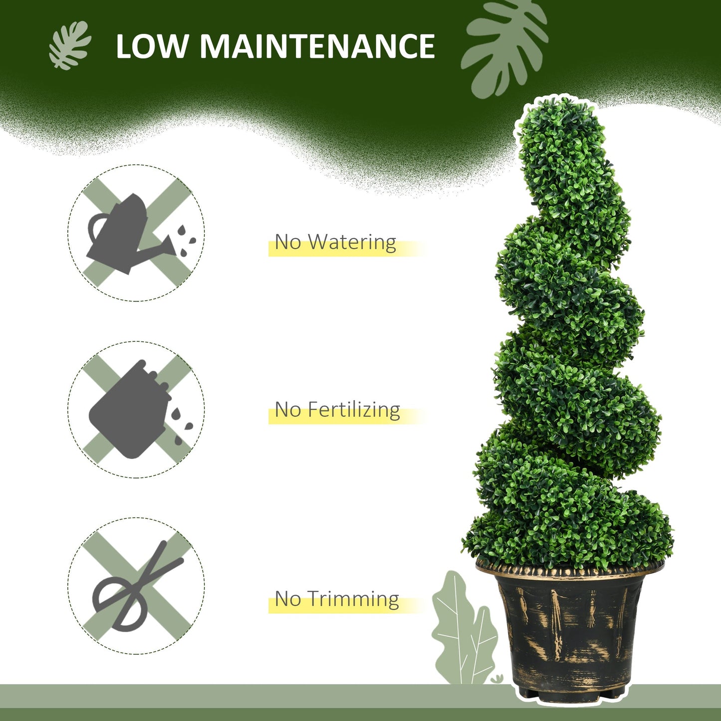 HOMCOM Set of 2 Artificial Plants, Topiary Spiral Boxwood Trees with Pot, for Home Indoor Outdoor Decor, 90cm