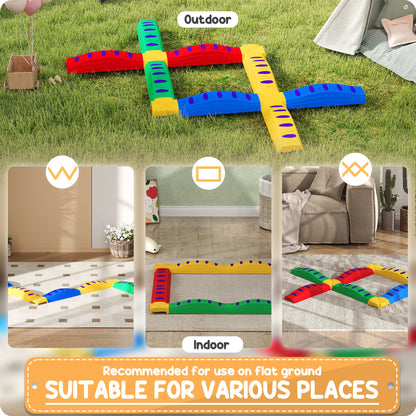 AIYAPLAY 12-Piece Kids Balance Beam Stepping Stones, with Non-Slip Foot Pads, Multicoloured
