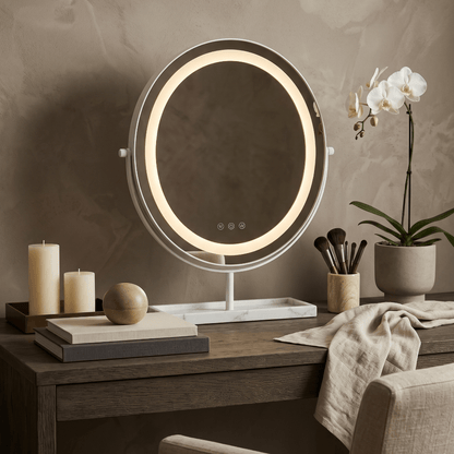 Aurelia LED Vanity Mirror White & Marble Effect Base