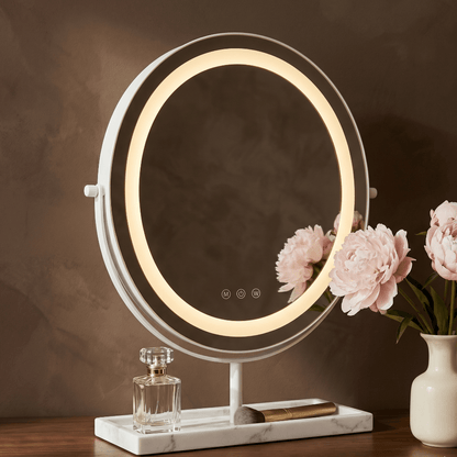 Aurelia LED Vanity Mirror White & Marble Effect Base