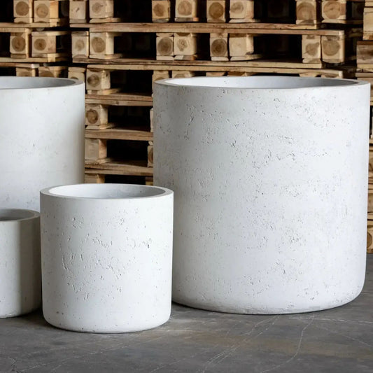 Aurella | White Mist – 30cm Medium Concrete Cylinder Planter – 13L Round Plant Pot